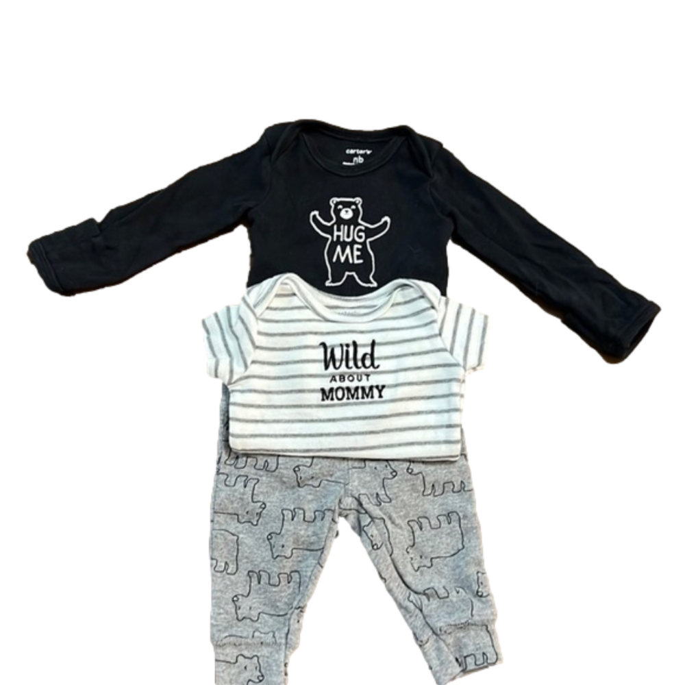 Newborn 3 Piece Set 2 Onesies 1 Pants Size NB